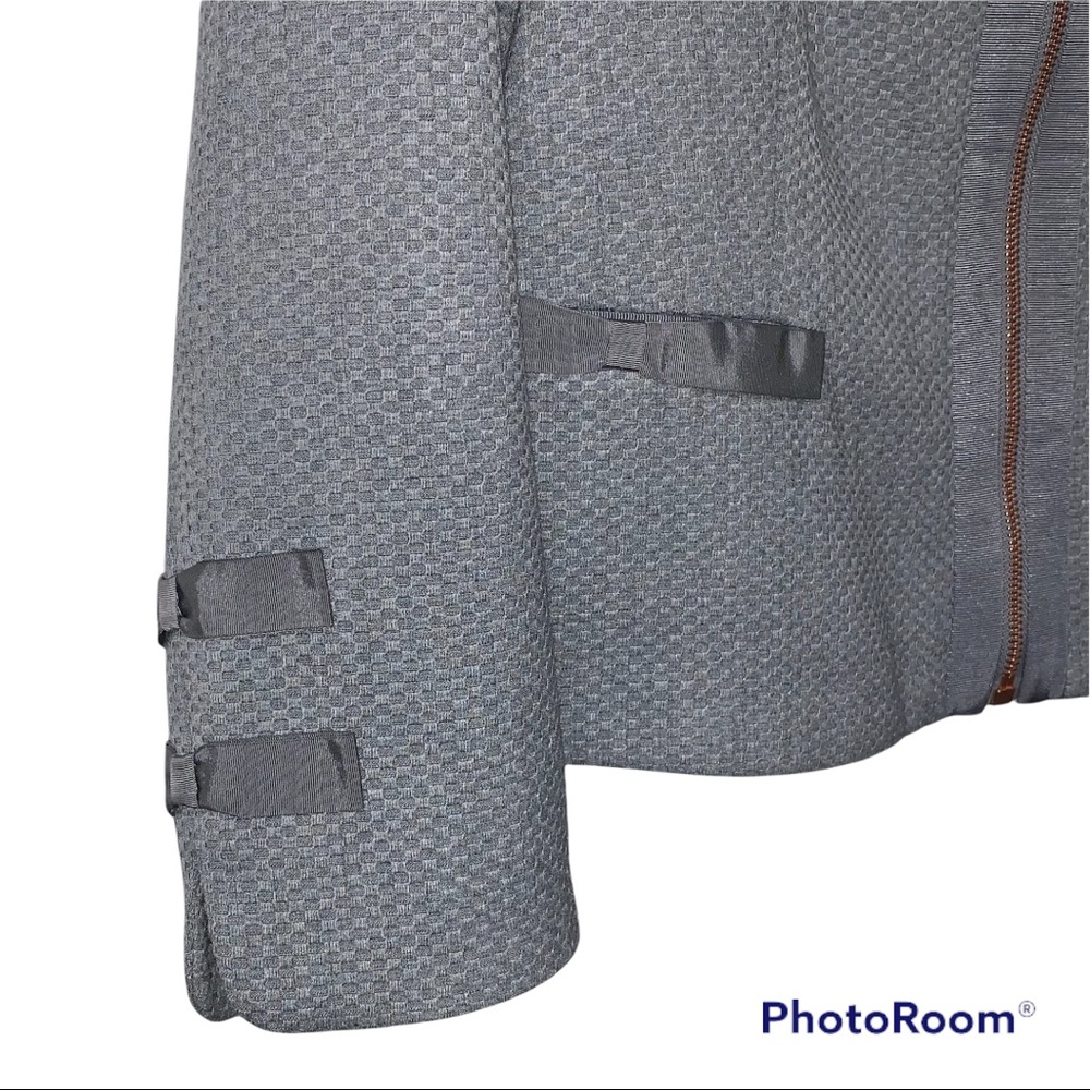 Ted Baker Gray Nadae Bow Detail Crop Jacket Zip Front Quiet Luxury Classic Sz 4 - Picture 5 of 16